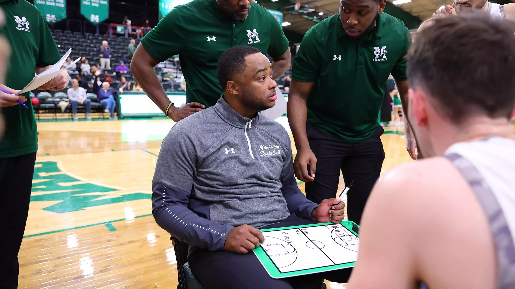 RaShawn Stores during a timeout