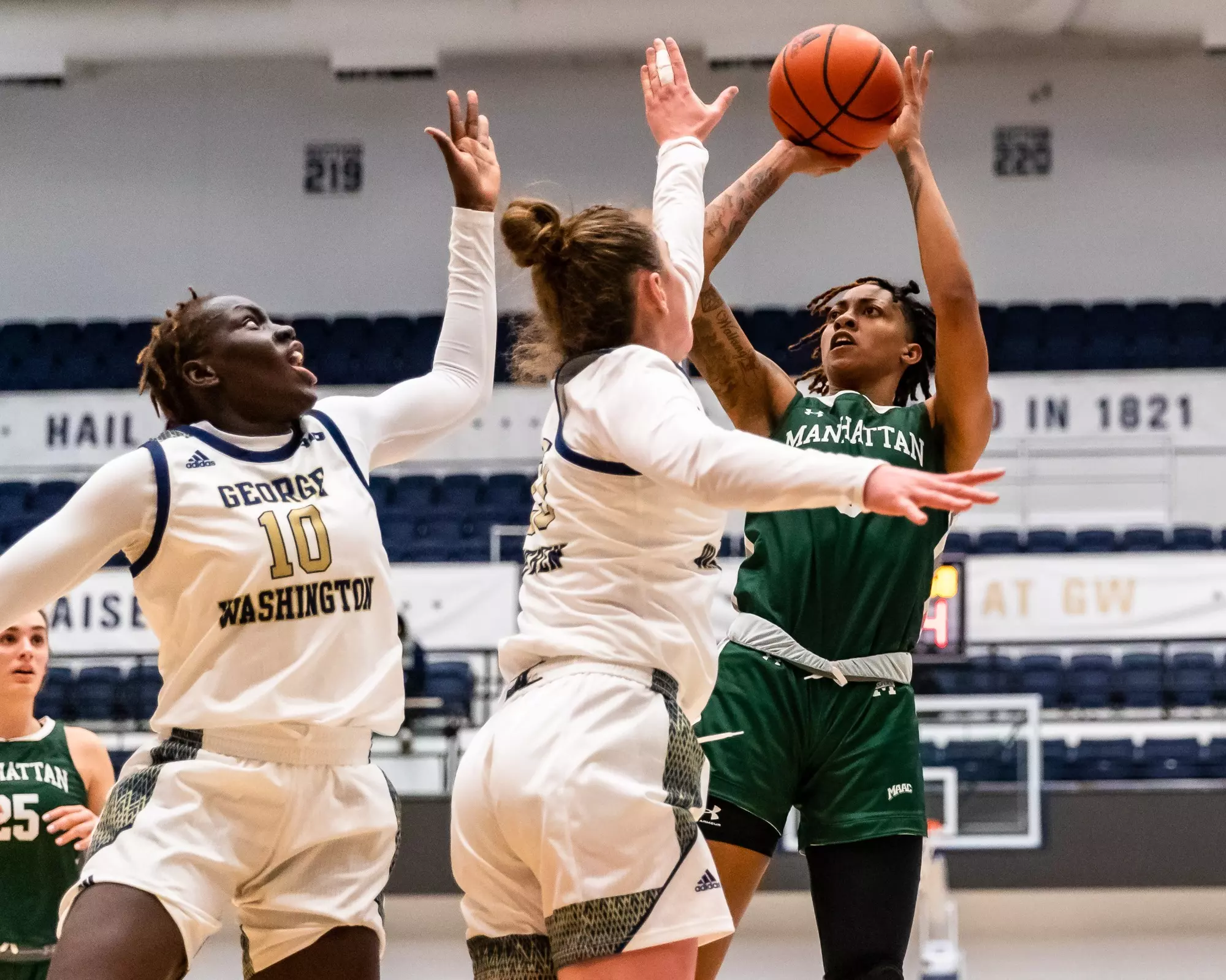 Narrie Dodson rises up for a midrange against GW