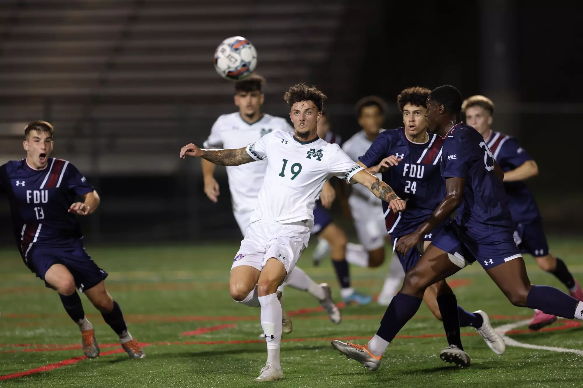 Dorian Biunab passes the ball against FDU