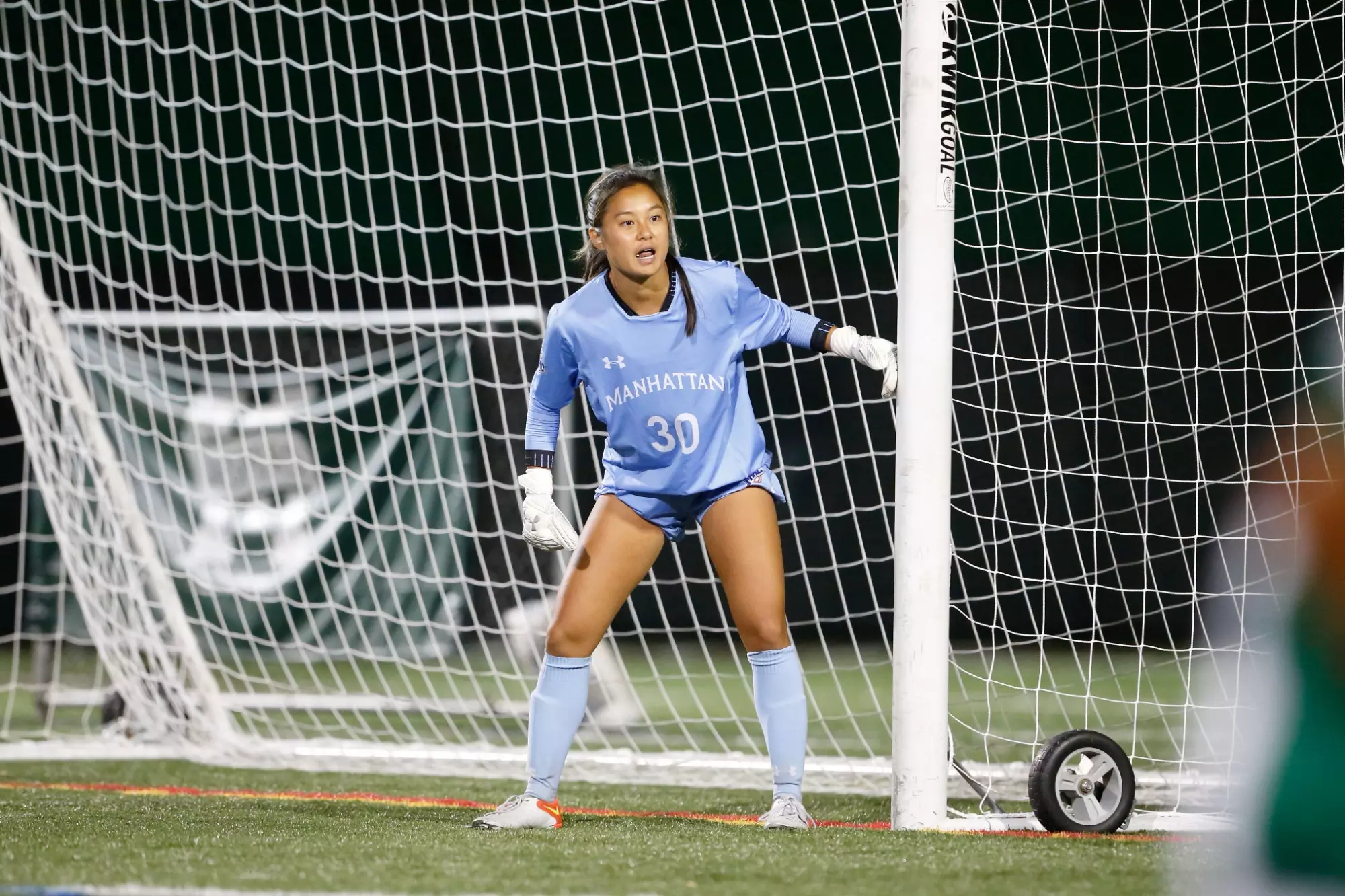Kim Mains in goal against SFBK