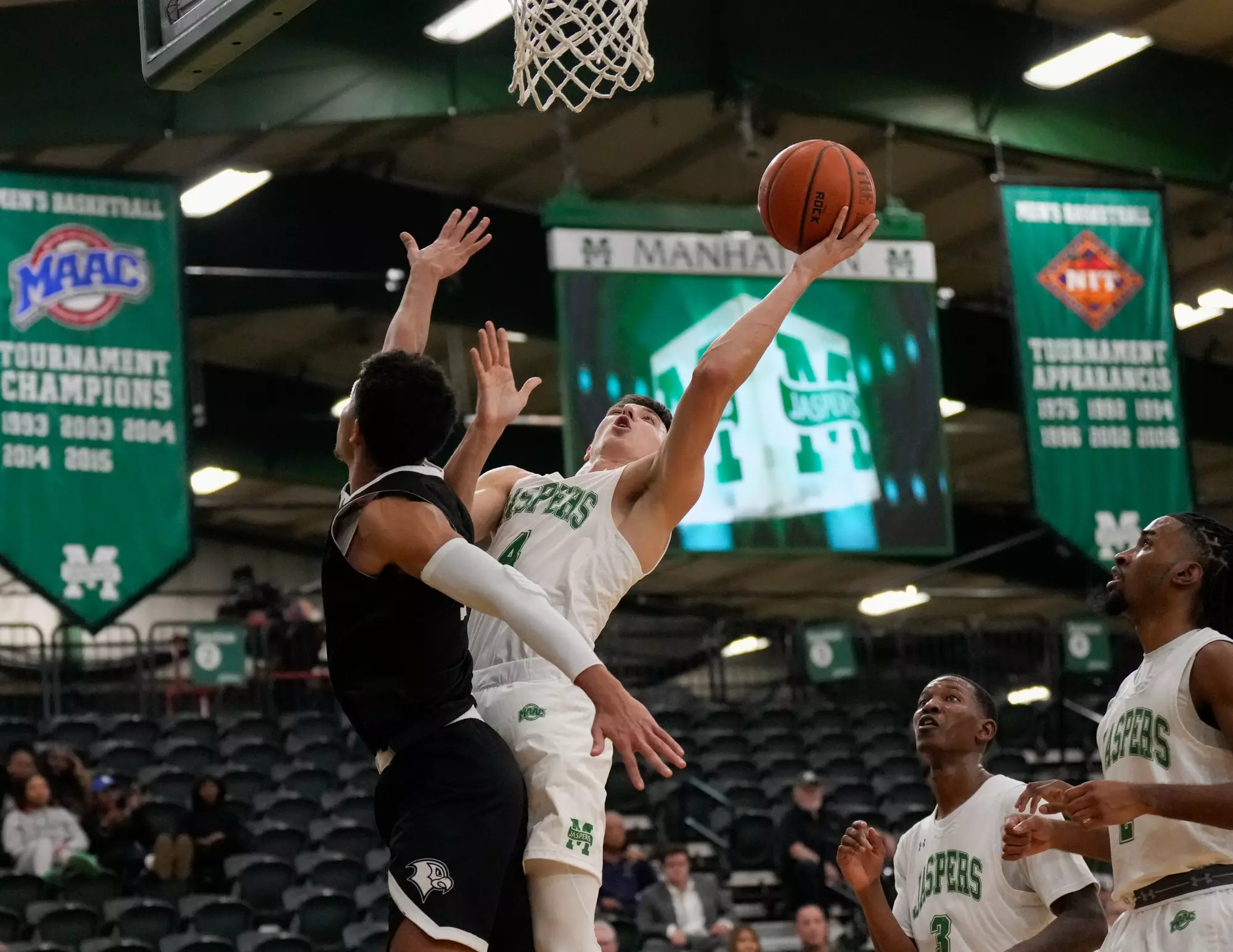RIVERDALE, NY - NOVEMBER 16:  action during a game between the Manhattan College Jaspers and the Felician University Golden Falcons at Draddy Gymnasium on November, 16, 2023 in New York City. (Photo by Porter Binks).